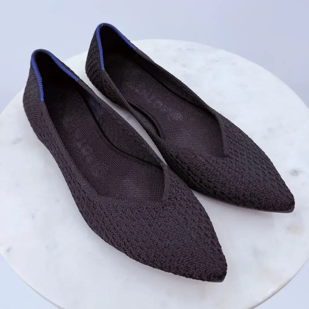 Rothy’s The Point Honeycomb Knit Flats Black Size 8.5